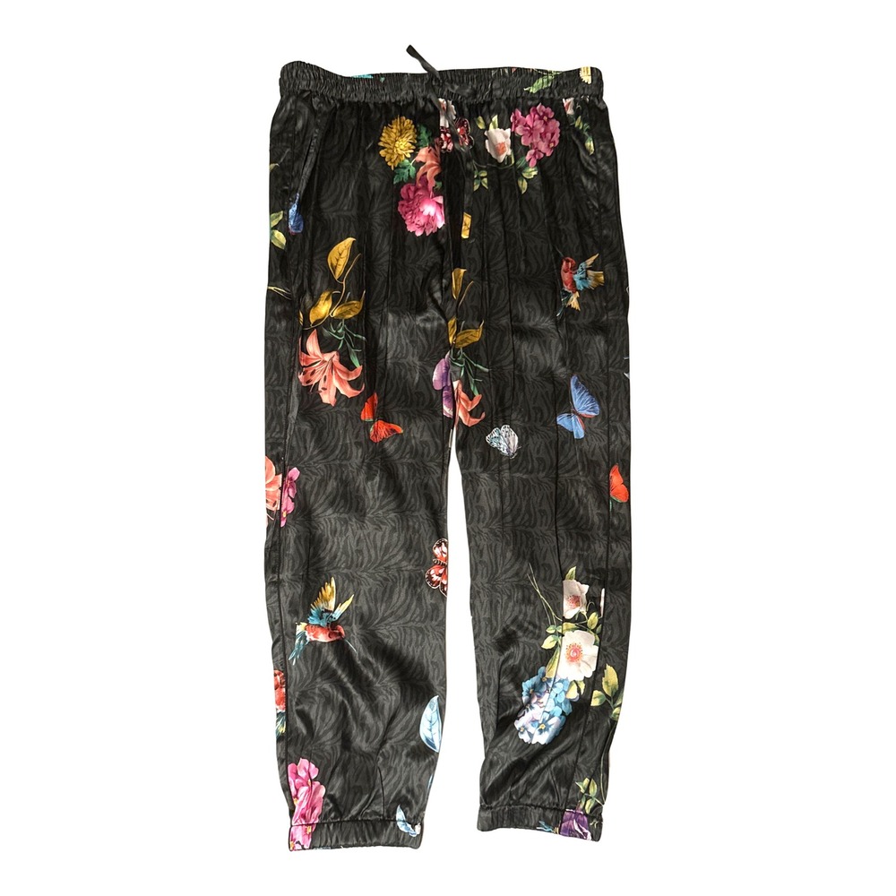 Johnny Was Blooming Elsie Jogger Silk Blend Floral Bird Pants Black C60722B1 L